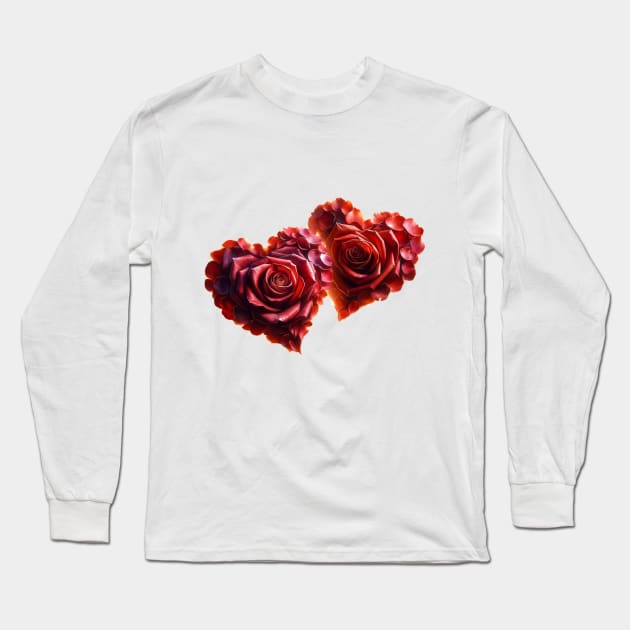 Two Hearts of Roses Long Sleeve T-Shirt by EMANDRÈ Design Studio